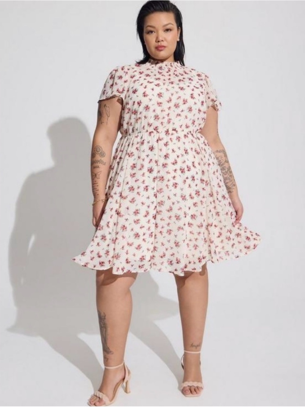 Plus Torrid Size 1 Smocked-Neck Mini Dress with Floral Print